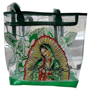 Ed Hardy Virgen de Guadalupe Green & Clear Floral Streetwear Tote Bag